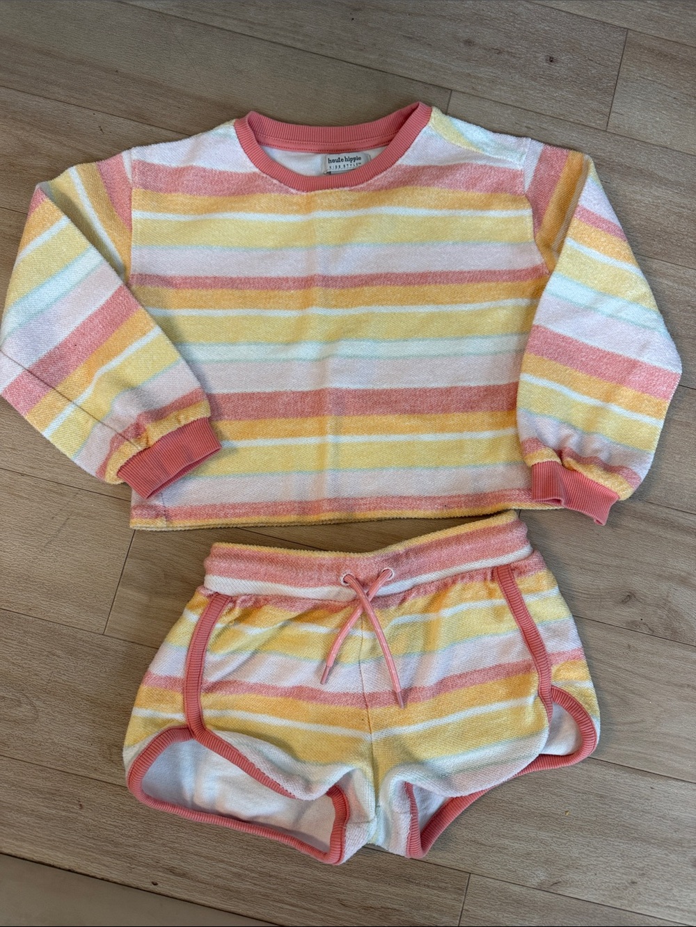 Haute Hippie Coral Pink, Yellow & White Striped Terry short Set 5/6